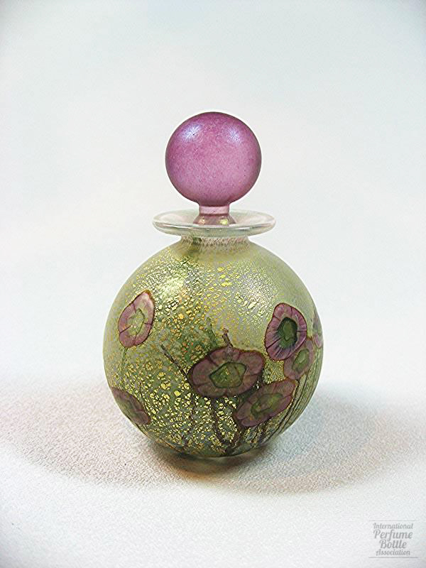 Perfume Bottle With Pink Flowers by Isle of Wight Glass