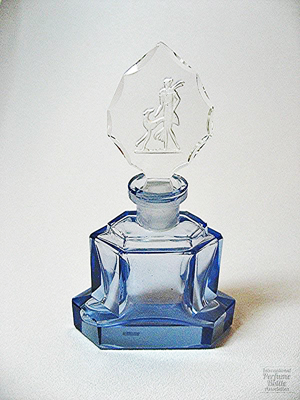 Blue Crystal Czech With Lady Walking Dog
