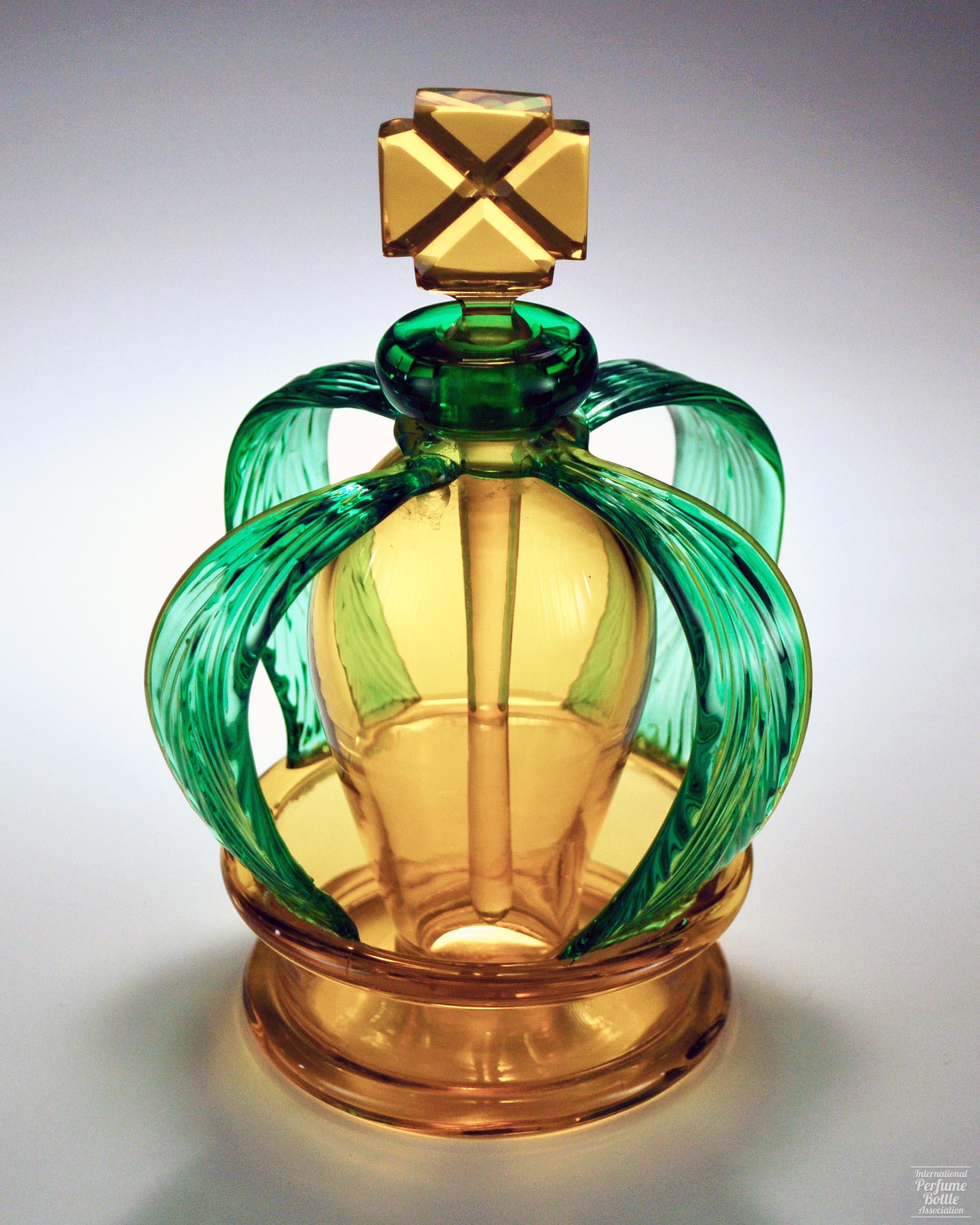 Steuben Crown-Shaped Bristol Yellow and Pomona Green Bottle