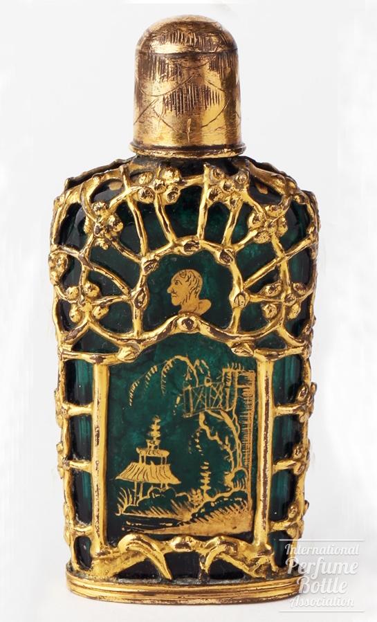 Green Scent Bottle with Gilded Chinese Decoration