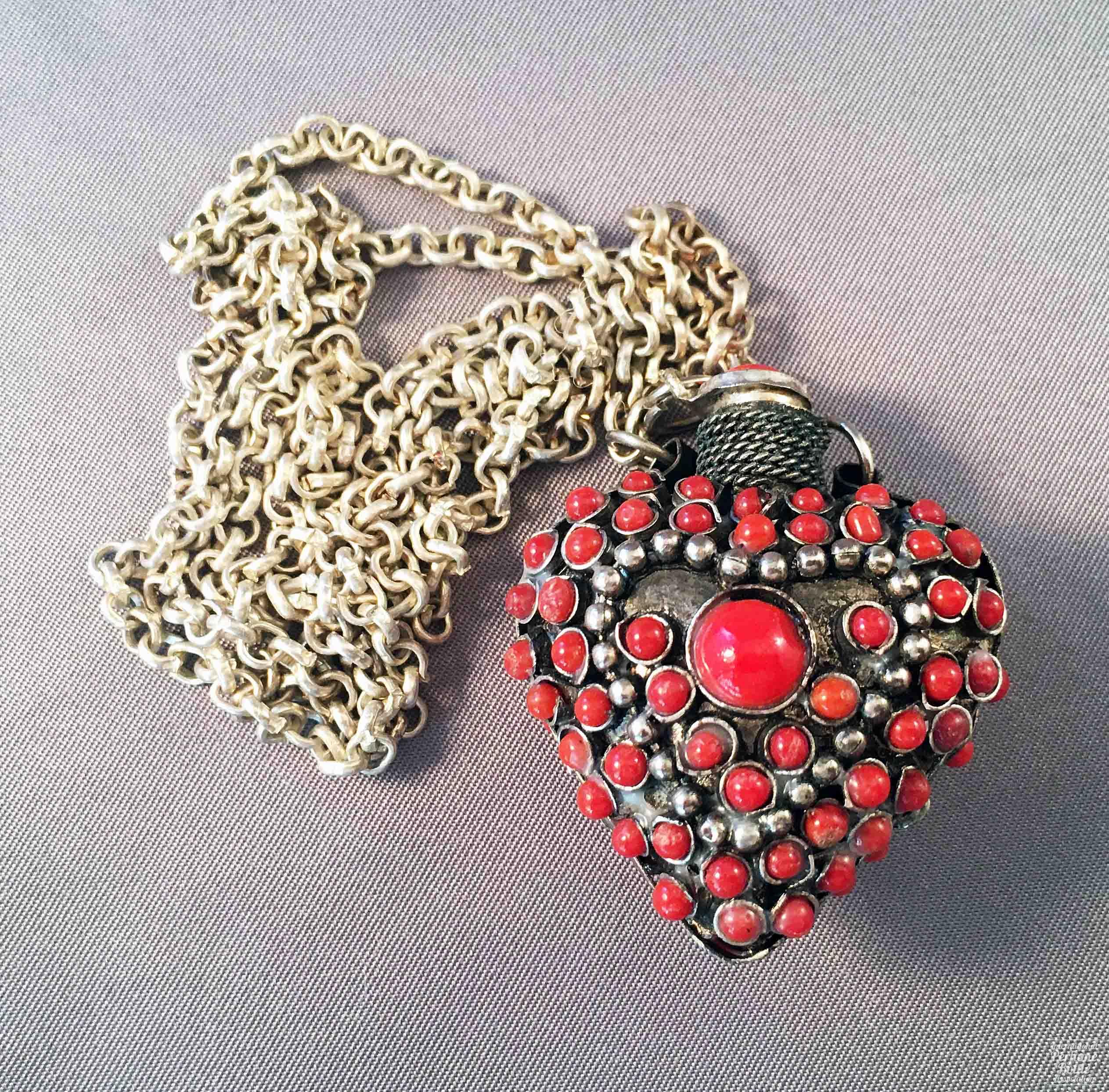 Silvery Heart Pendant with Red "Coral"