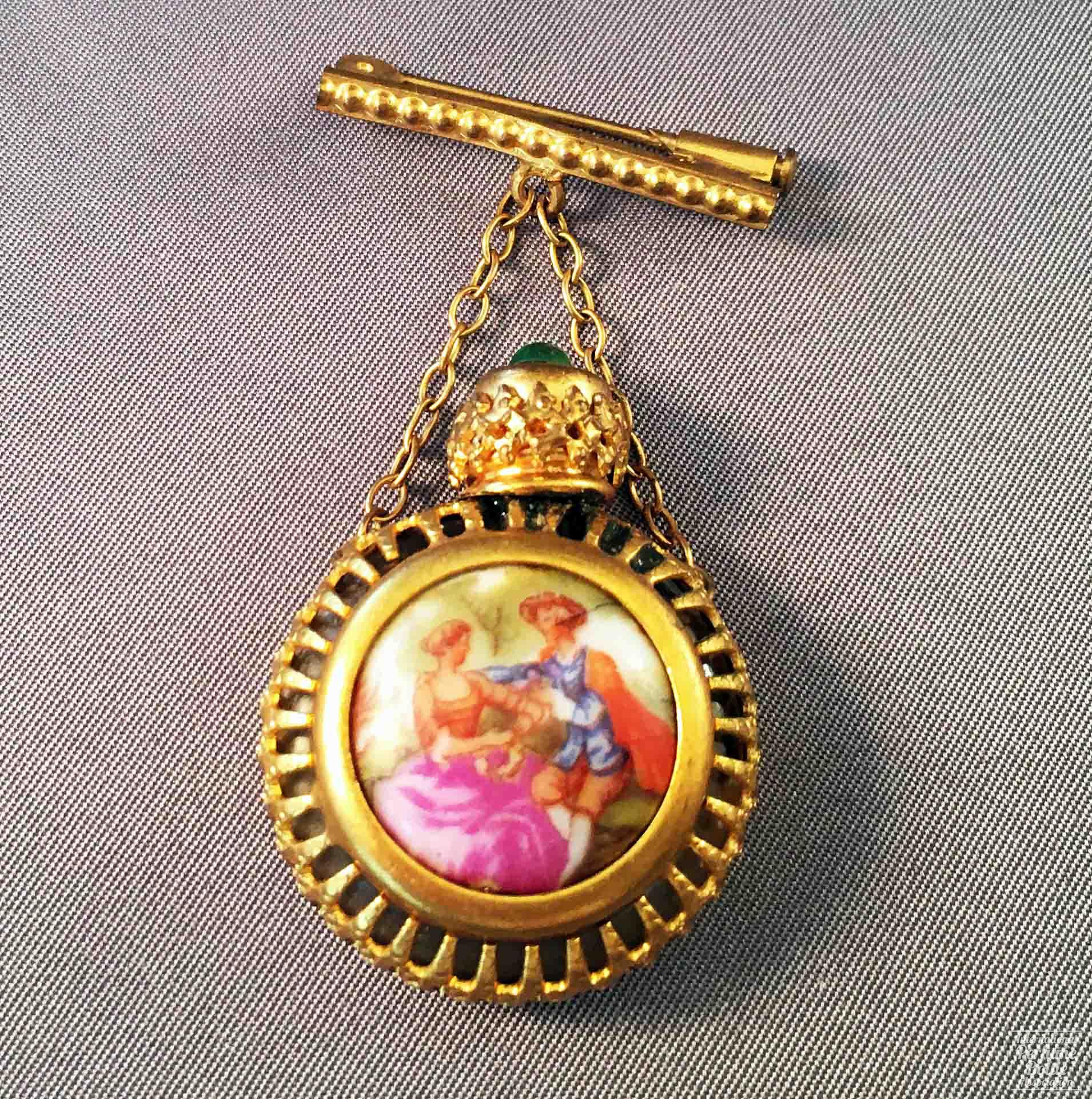 Perfume Brooch With Limoges Medallion