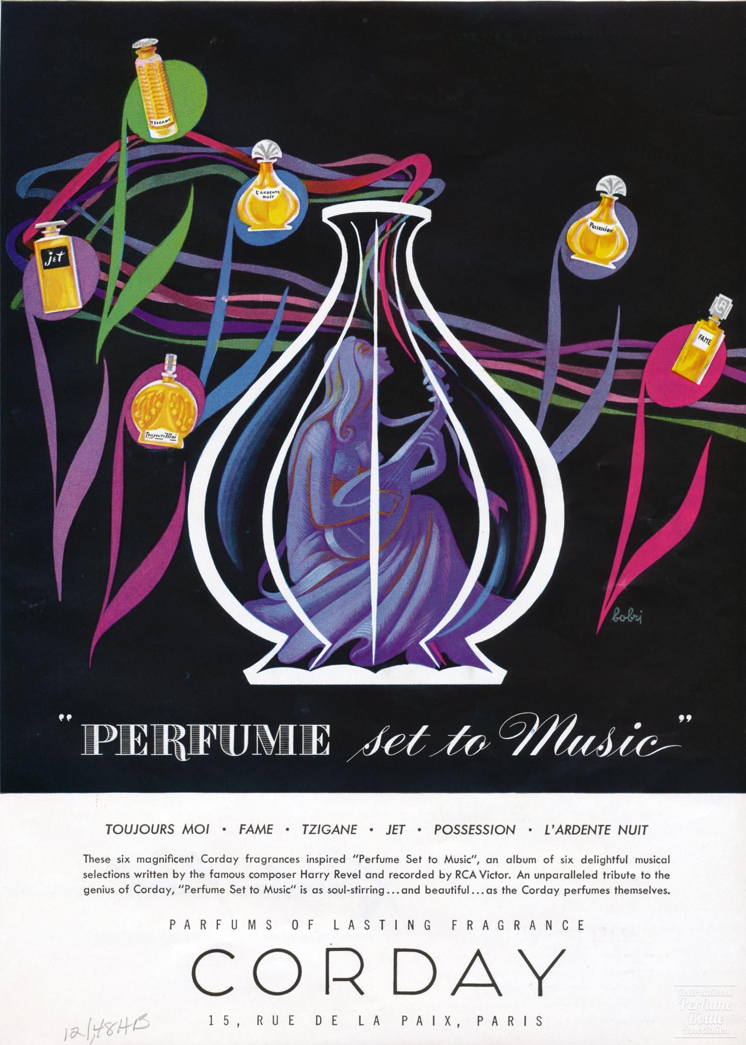 "Perfume Set to Music" by Corday Advertisement - 1948