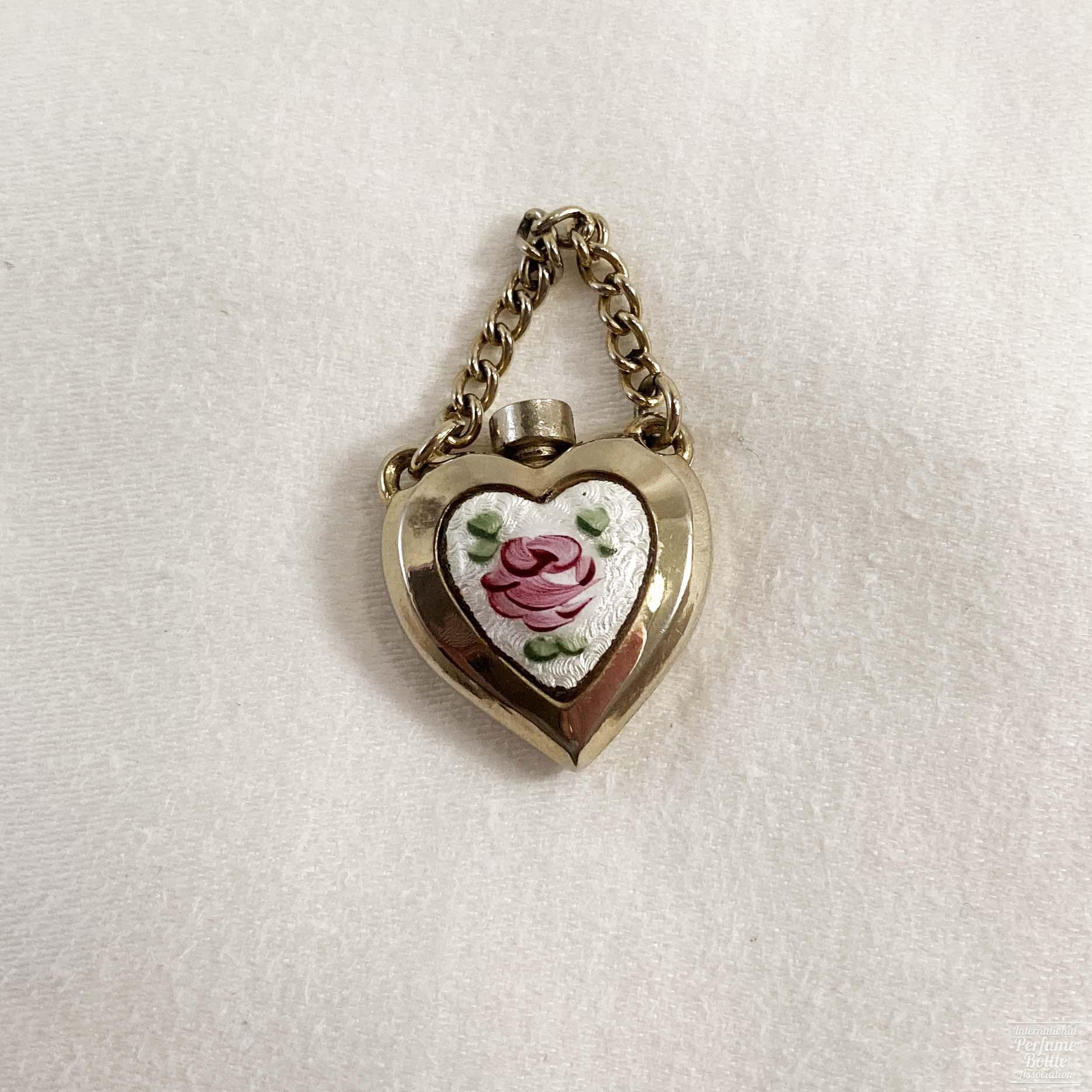 Heart-Shaped Stainless Steel Amulet With Pink Guilloché Rose