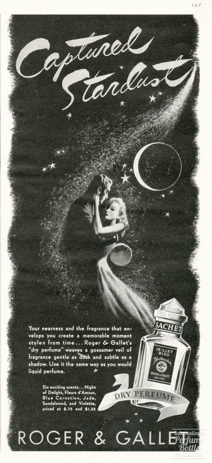 "Oeillet Bleu" Dry Perfume by Roger et Gallet Advertisement - 1943