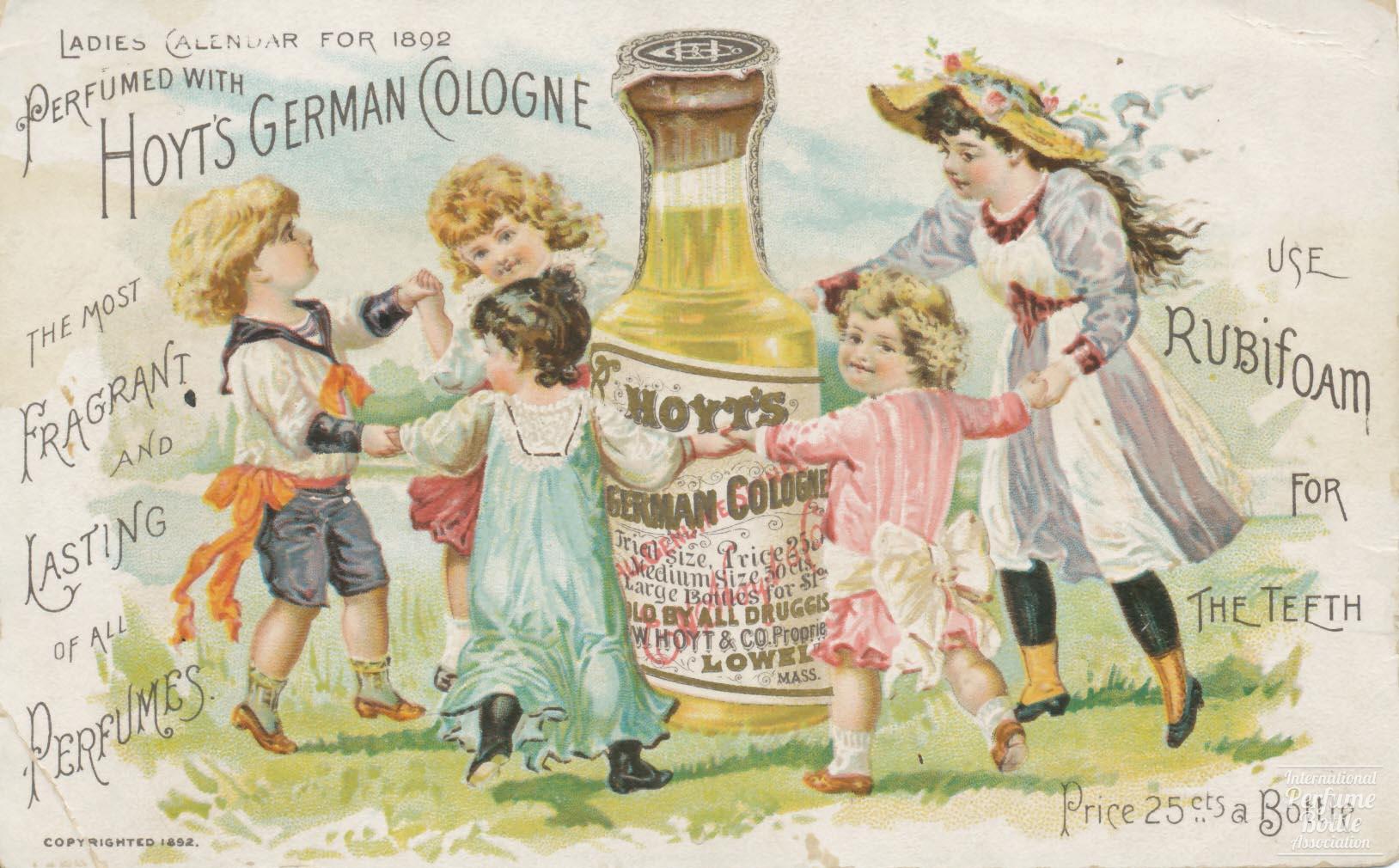 "Hoyt's German Cologne" Scent Card by E. W. Hoyt & Co. With 1892 Calendar
