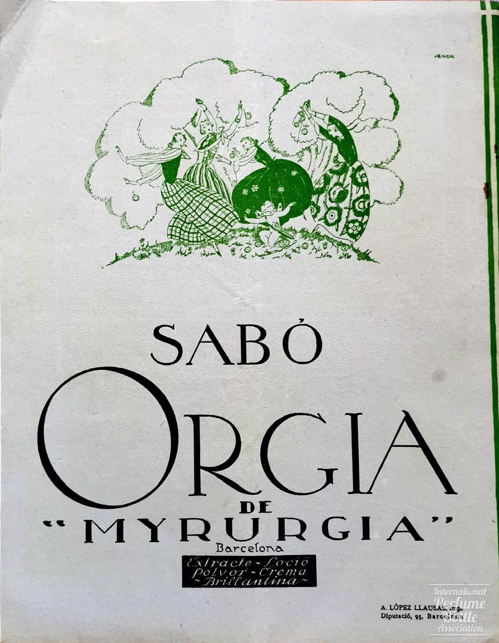 "Orgia" Soap by Myrurgia Advertisement - 1928