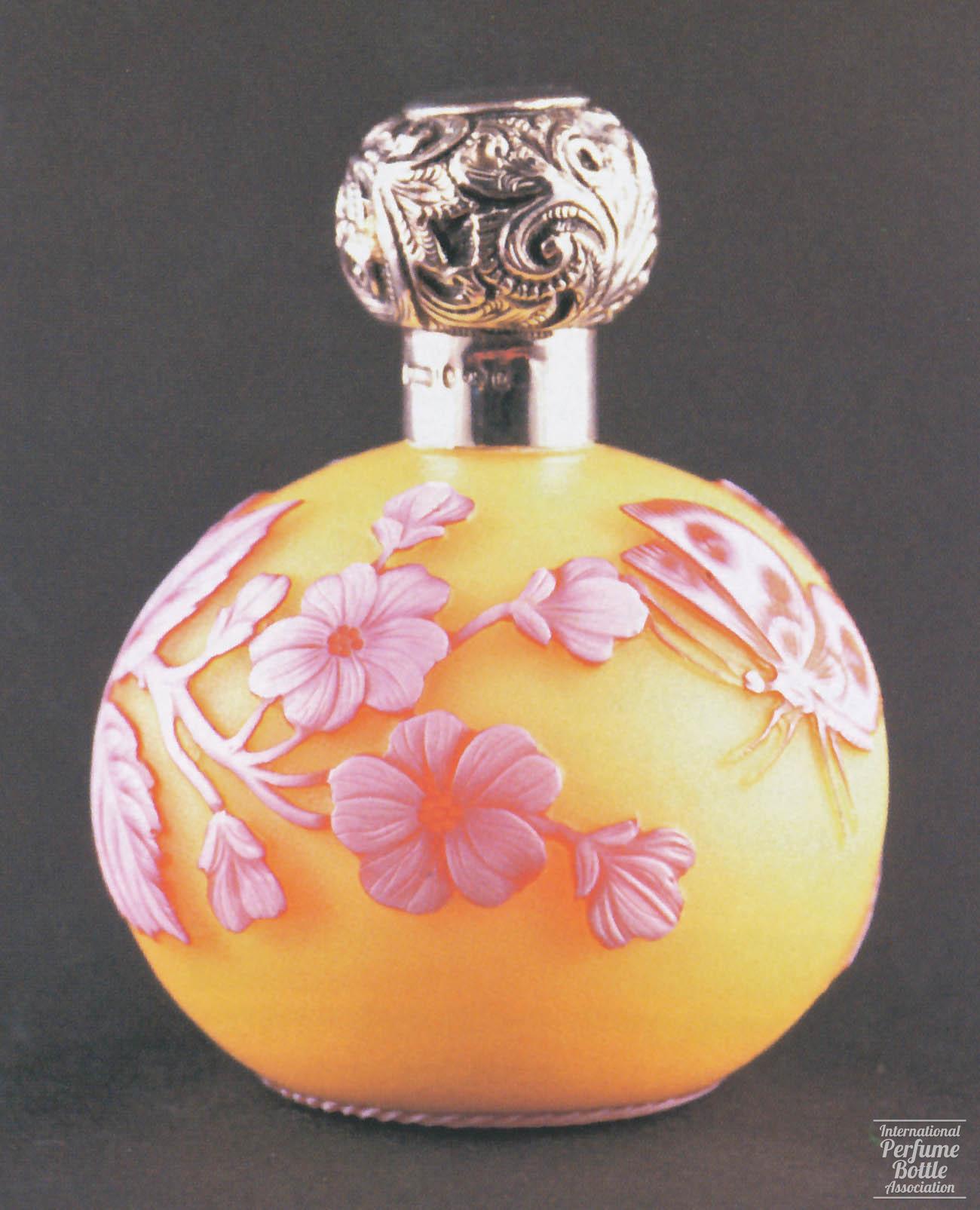 Yellow Cameo Glass Bottle With Butterfly