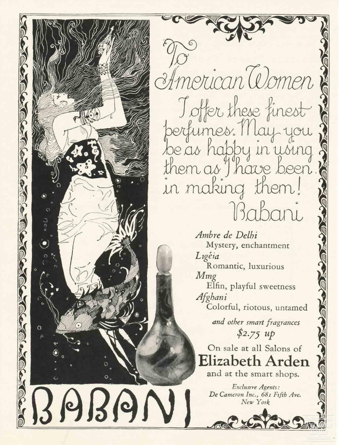 1923 Advertisement for Babani and Elizabeth Arden