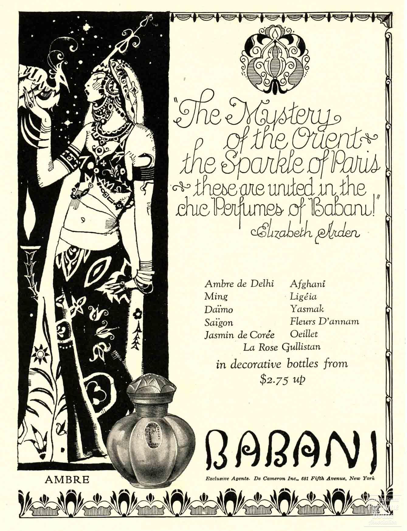 1923 Advertisement for Babani and Elizabeth Arden