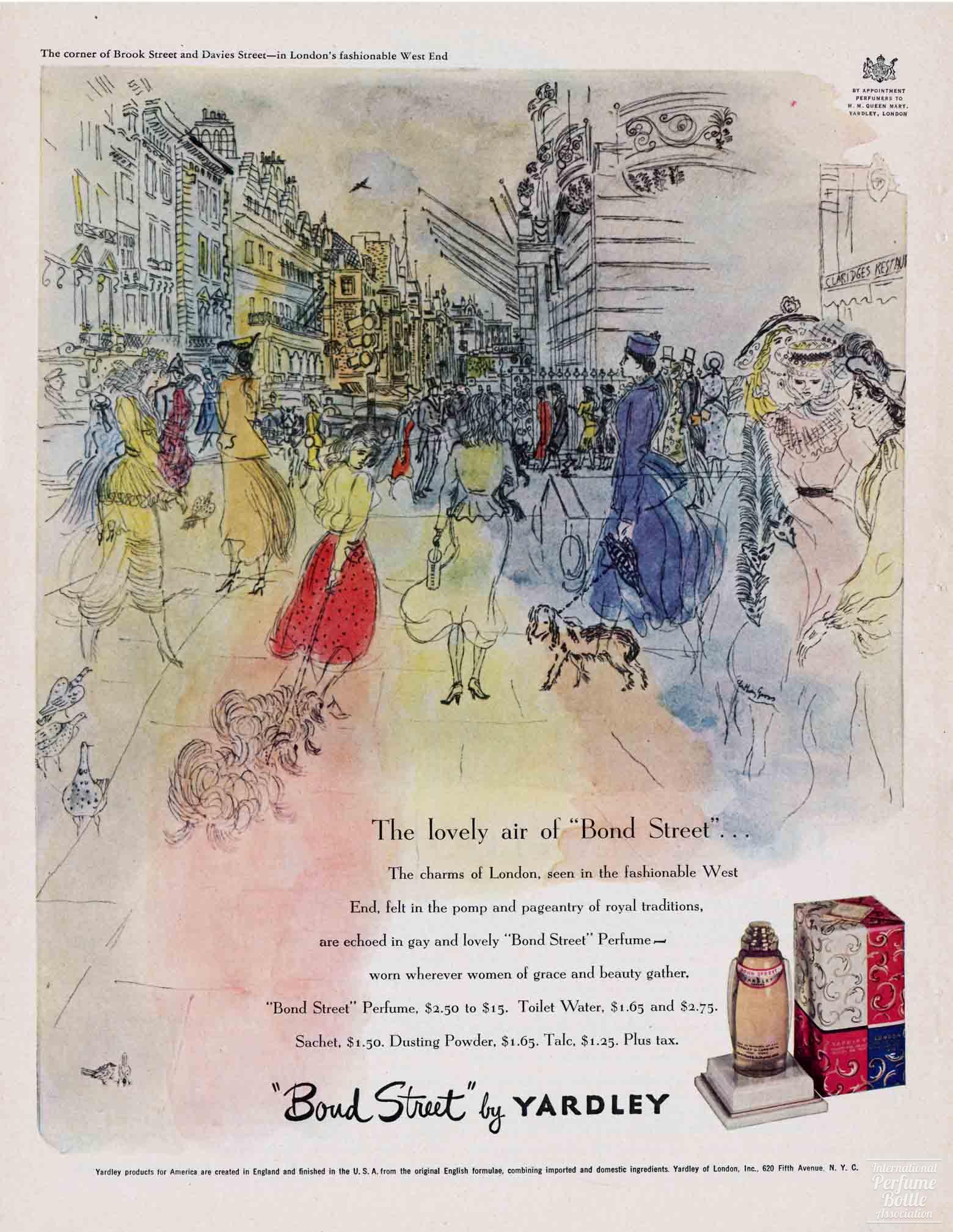 "Bond Street" by Yardley Dog Walker Advertisement - 1949