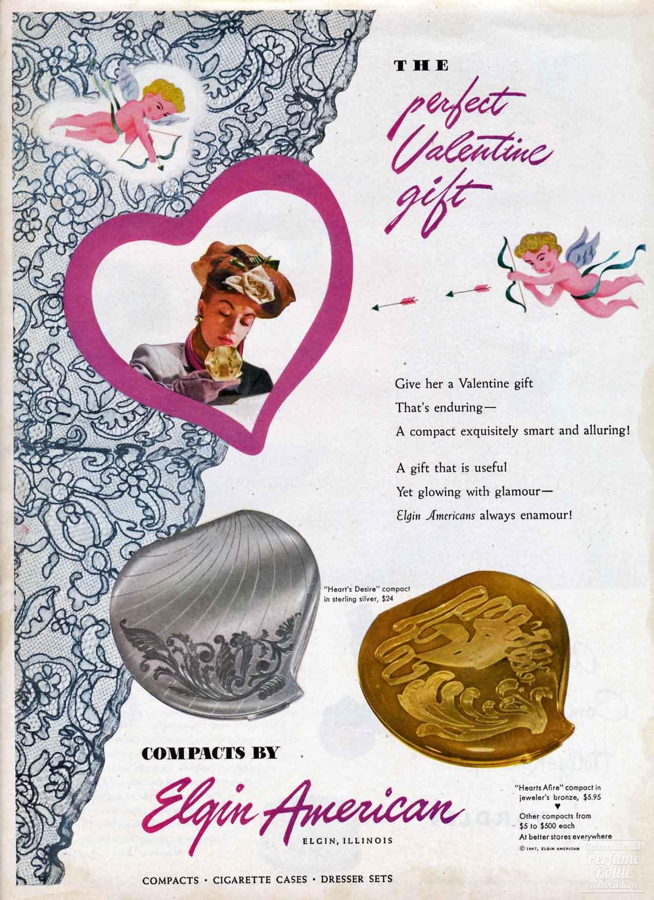 Heart Shaped Compacts by Elgin Advertisement - 1947
