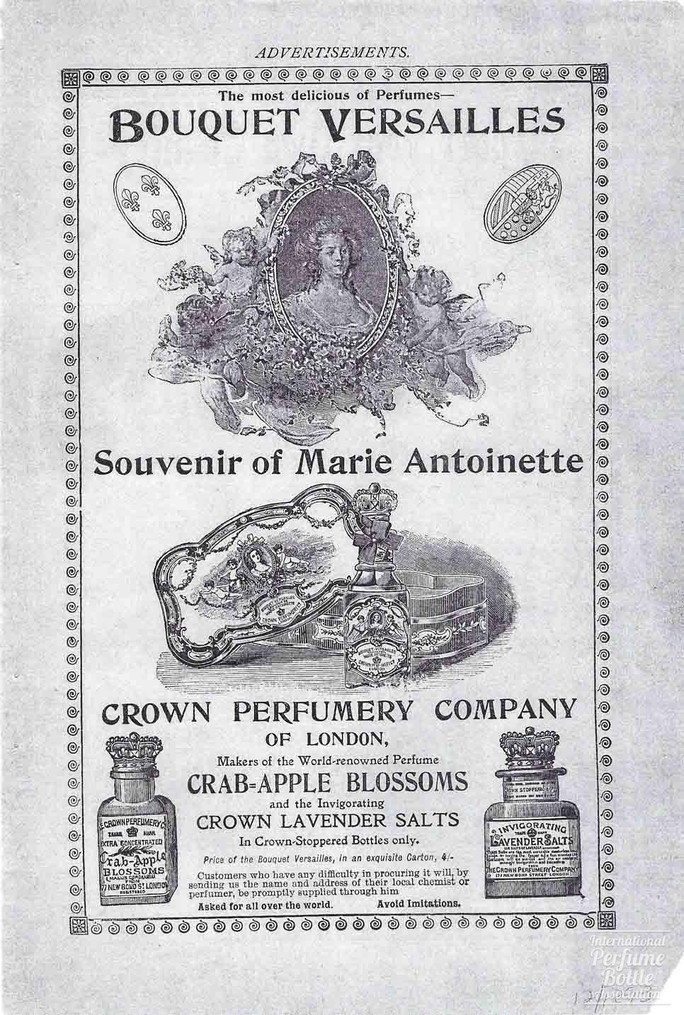 "Bouquet Versailles" by Crown Perfumery Co. Advertisement - 1898