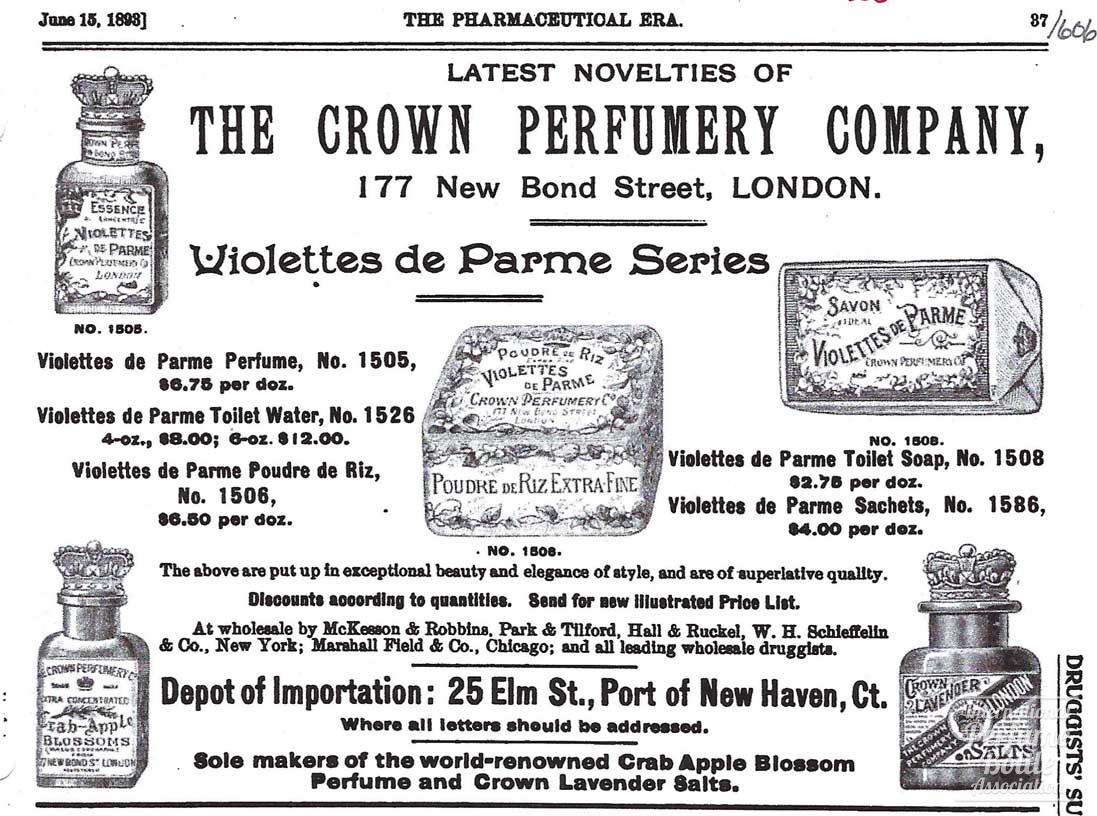 "Violettes de Parme" by Crown Perfumery Co. Advertisement - 1893