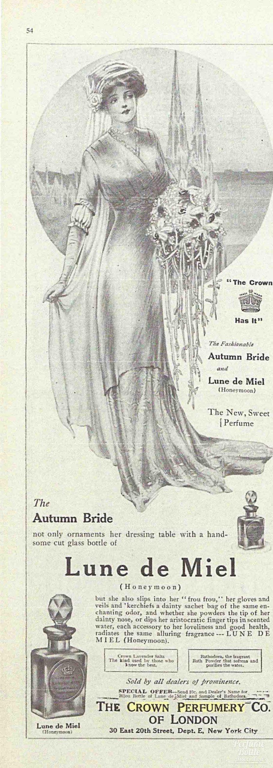 "Lune de Miel" by Crown Perfumery Co. Advertisement - 1910