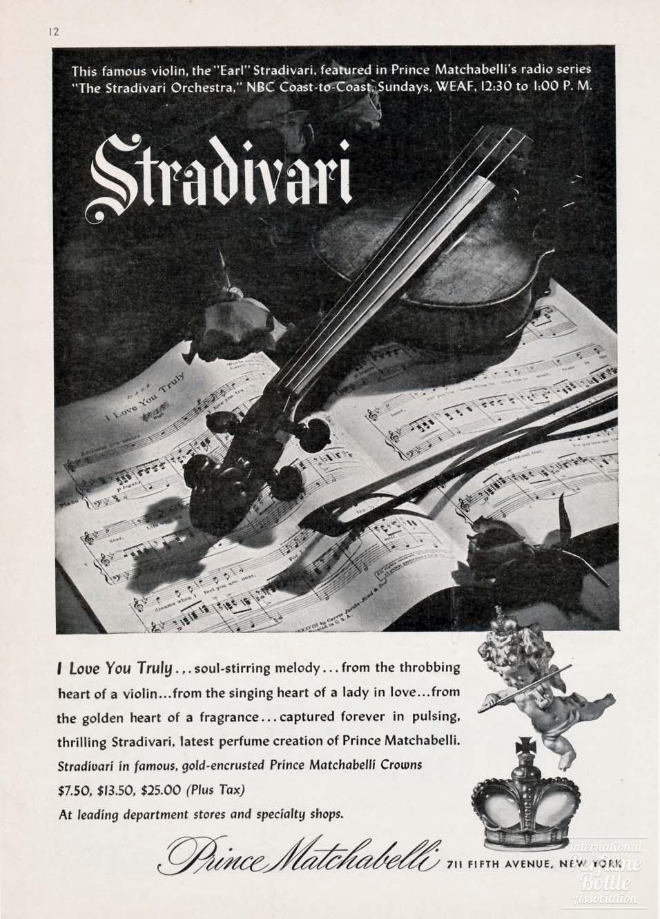 "Stradivari" by Prince Matchabelli Advertisement - 1944