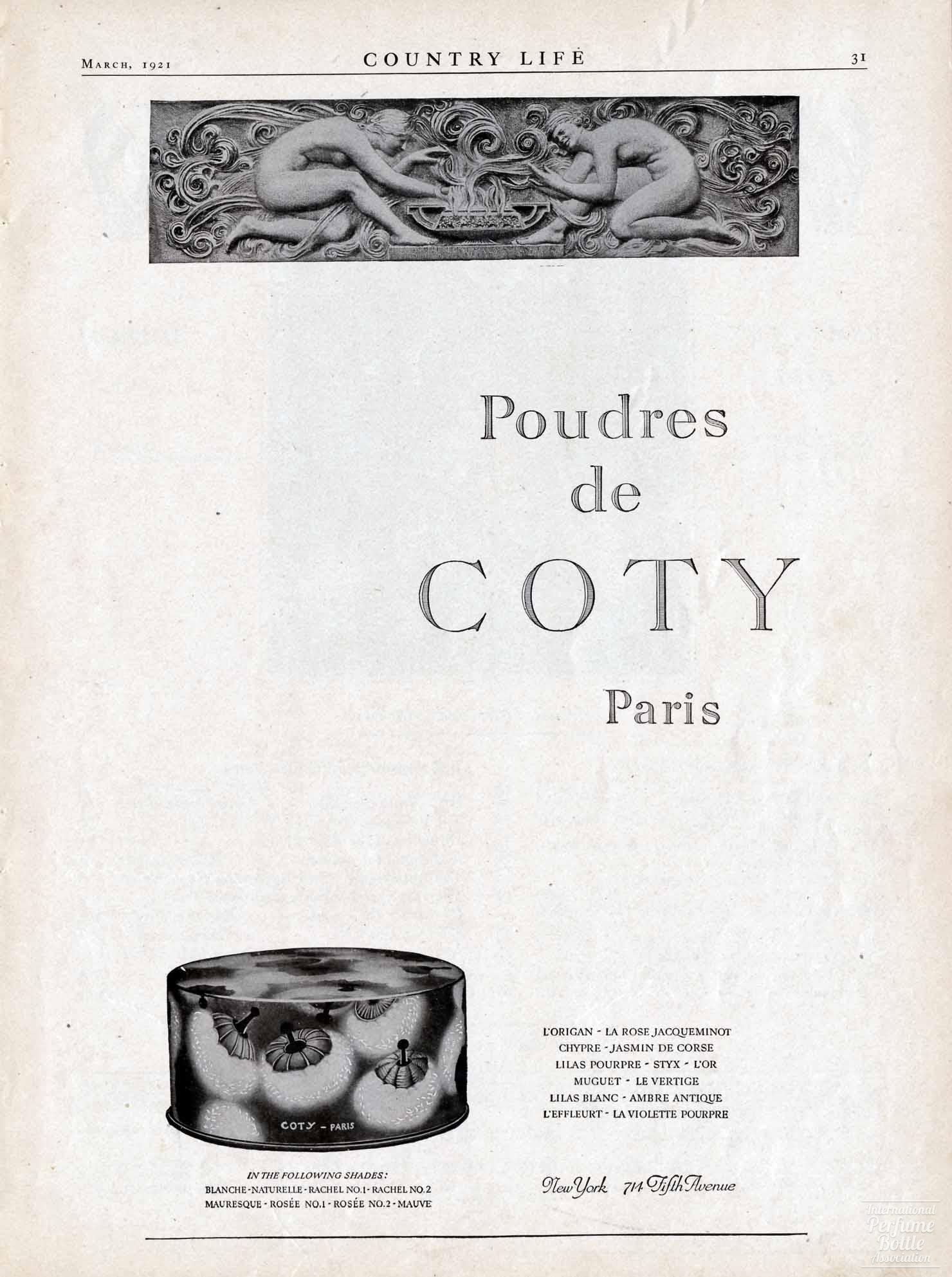 Poudres de Coty Advertisement - 1921