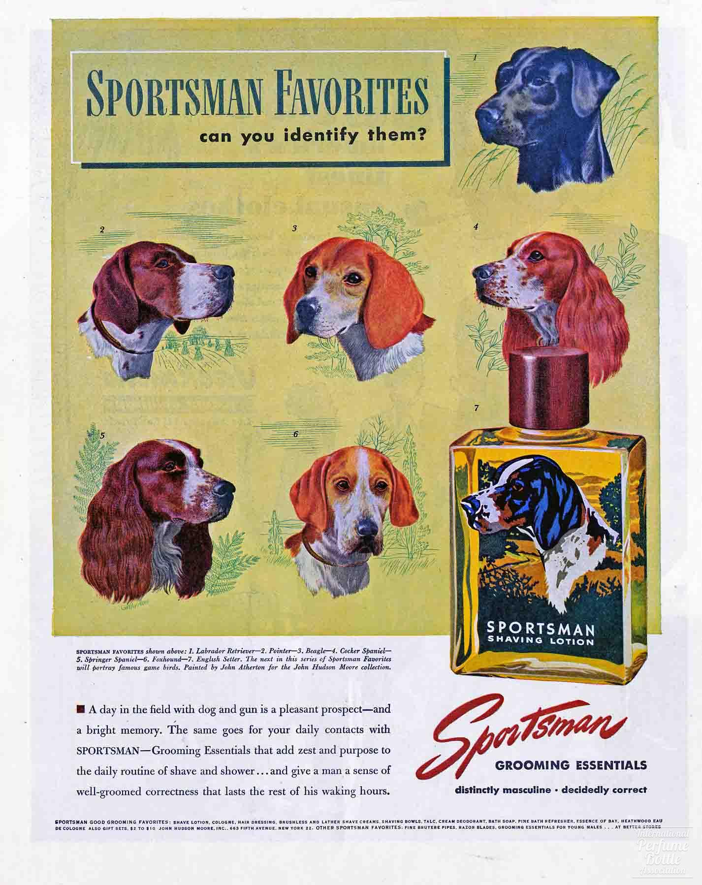 "Sportsman" Shaving Lotion by Moore Advertisement - 1947