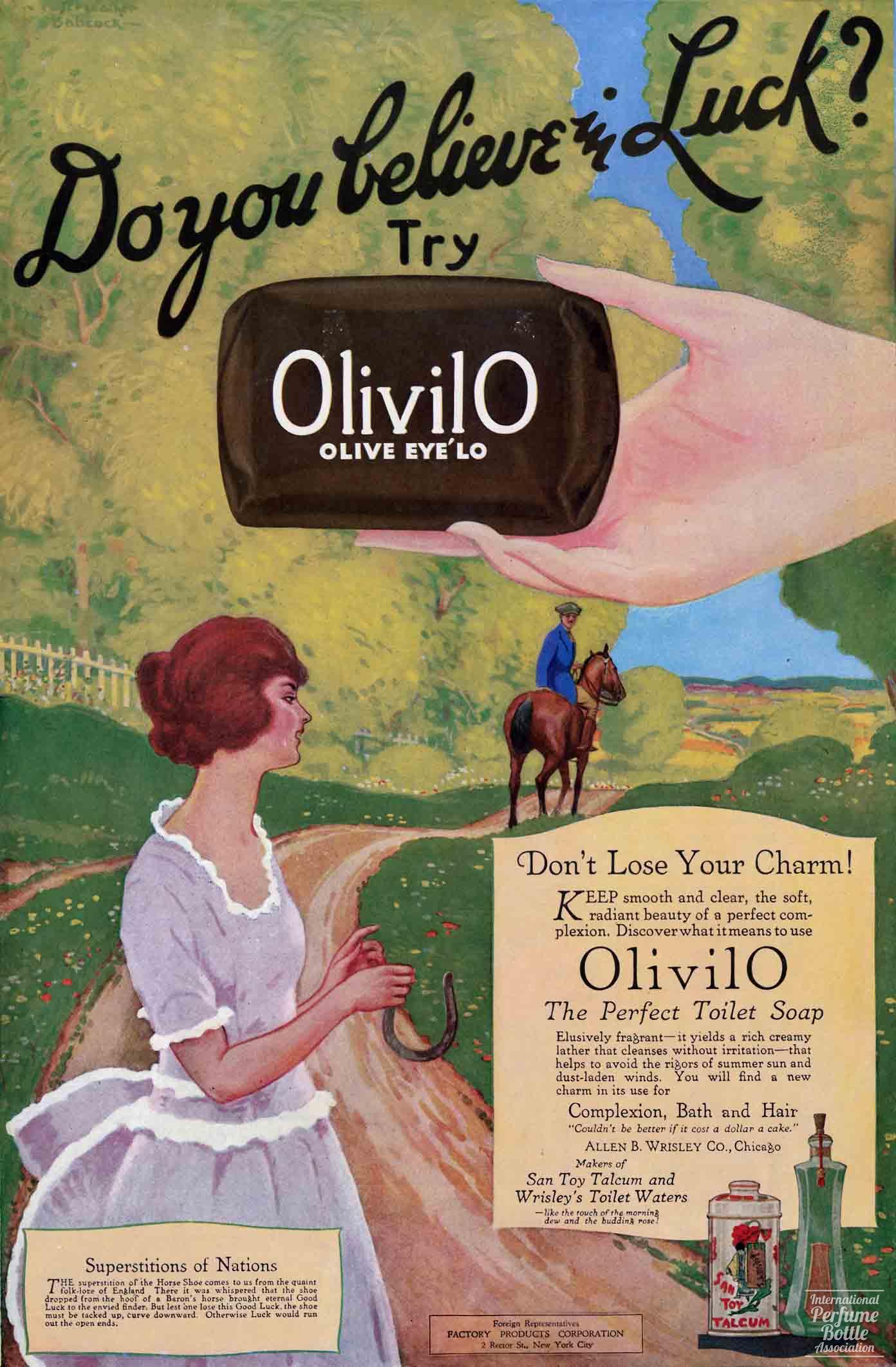 "San Toy" and "Olivilo" by Wrisley Advertisement - 1919