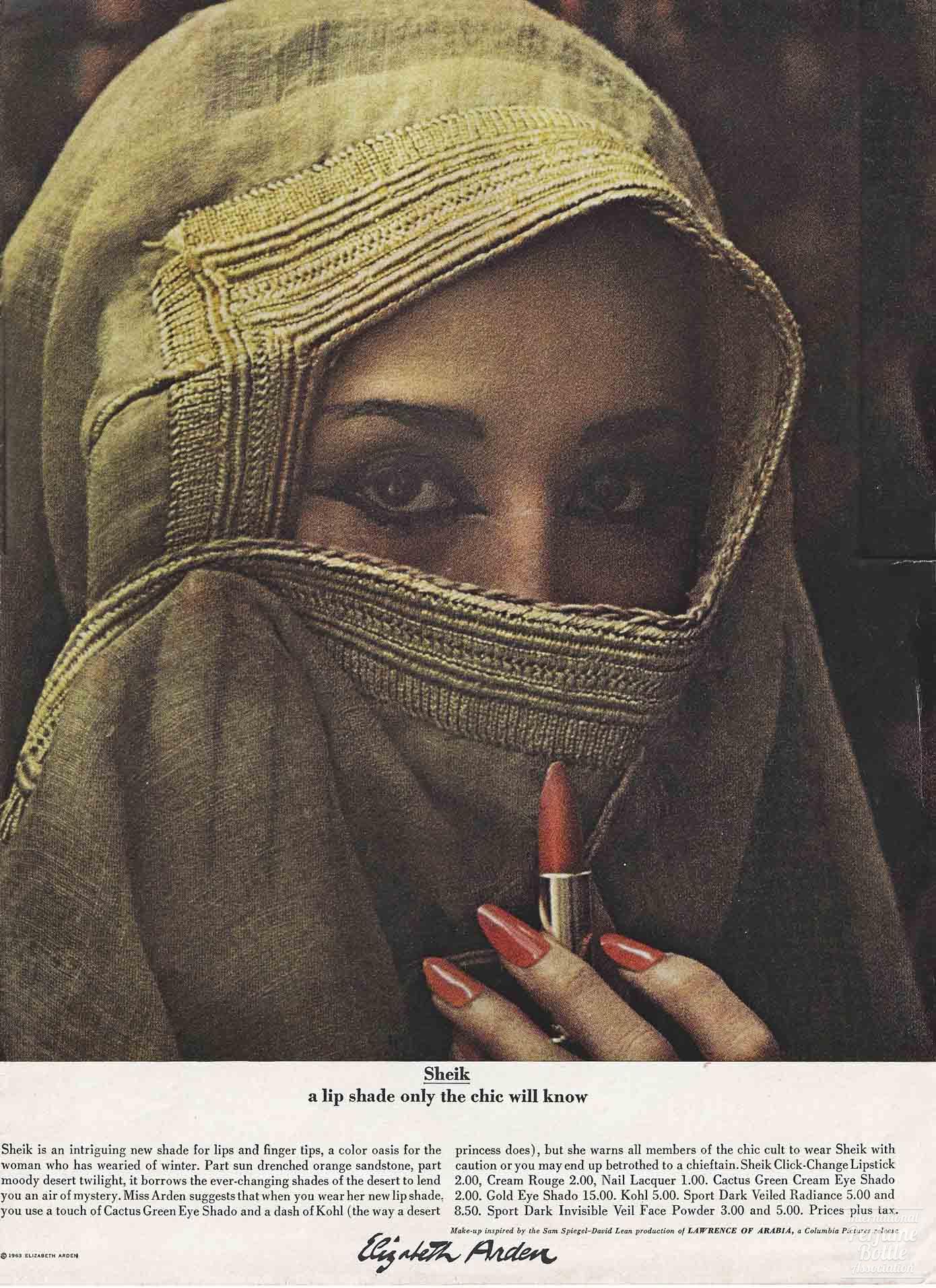 "Sheik" Lipstick and Nail Polish by Elizabeth Arden Advertisement - 1962