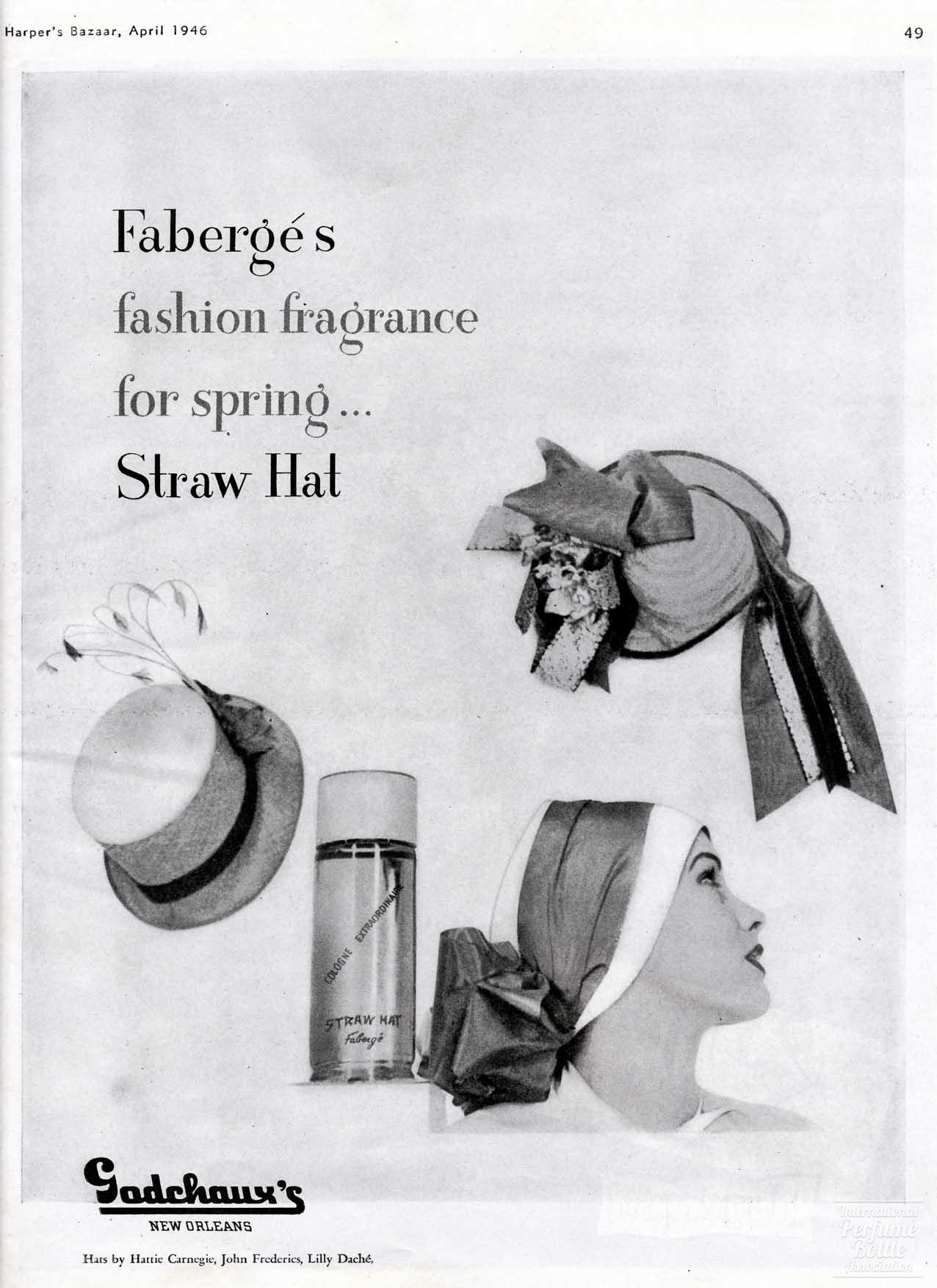 "Straw Hat" by Fabergé Advertisement - 1946