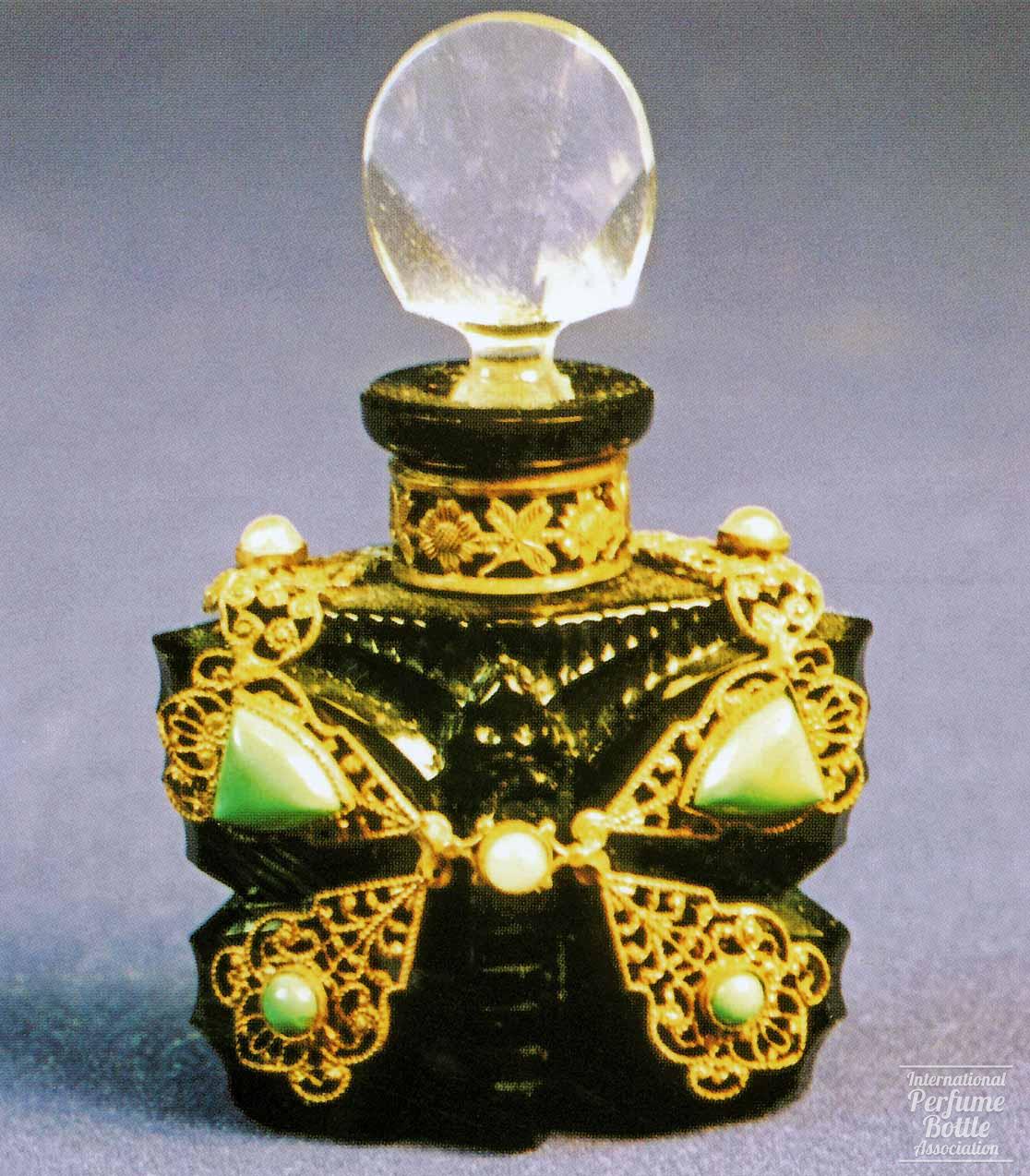 Czech Bottle With Jeweled Butterfly