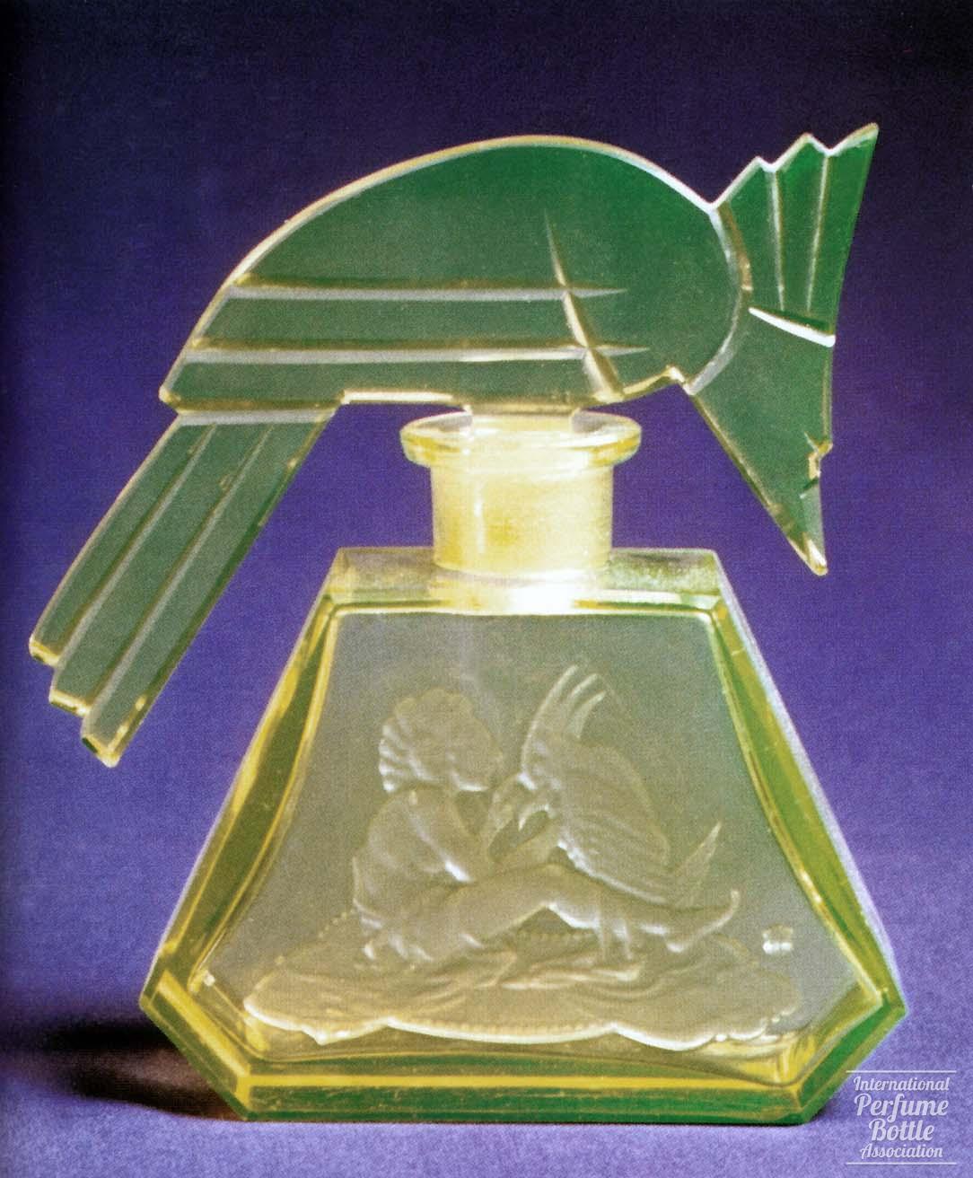 Cockatoo Bottle by Hoffmann in Vaseline Glass