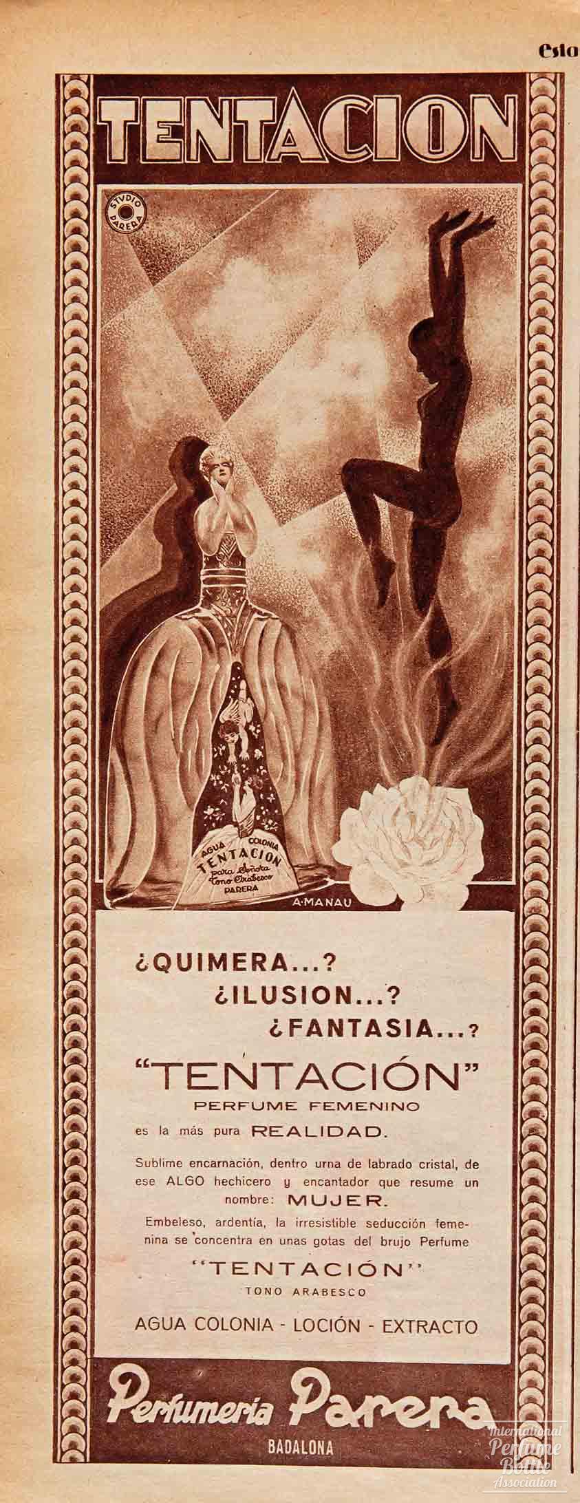 "Tentacion" by Perfumería Parera Advertisement - 1929