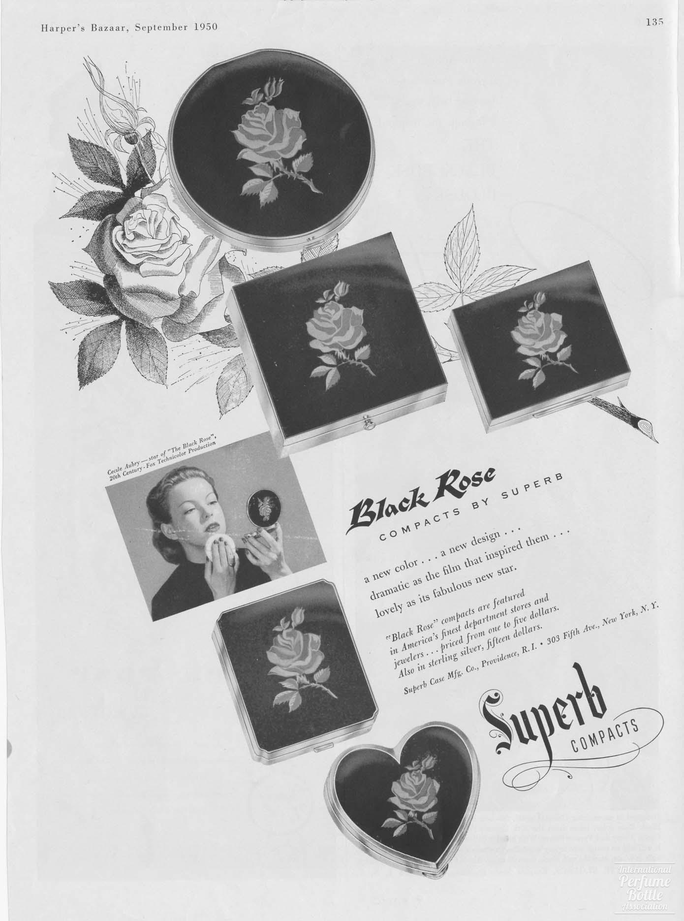 Black Rose Compacts by Superb Advertisement - 1950