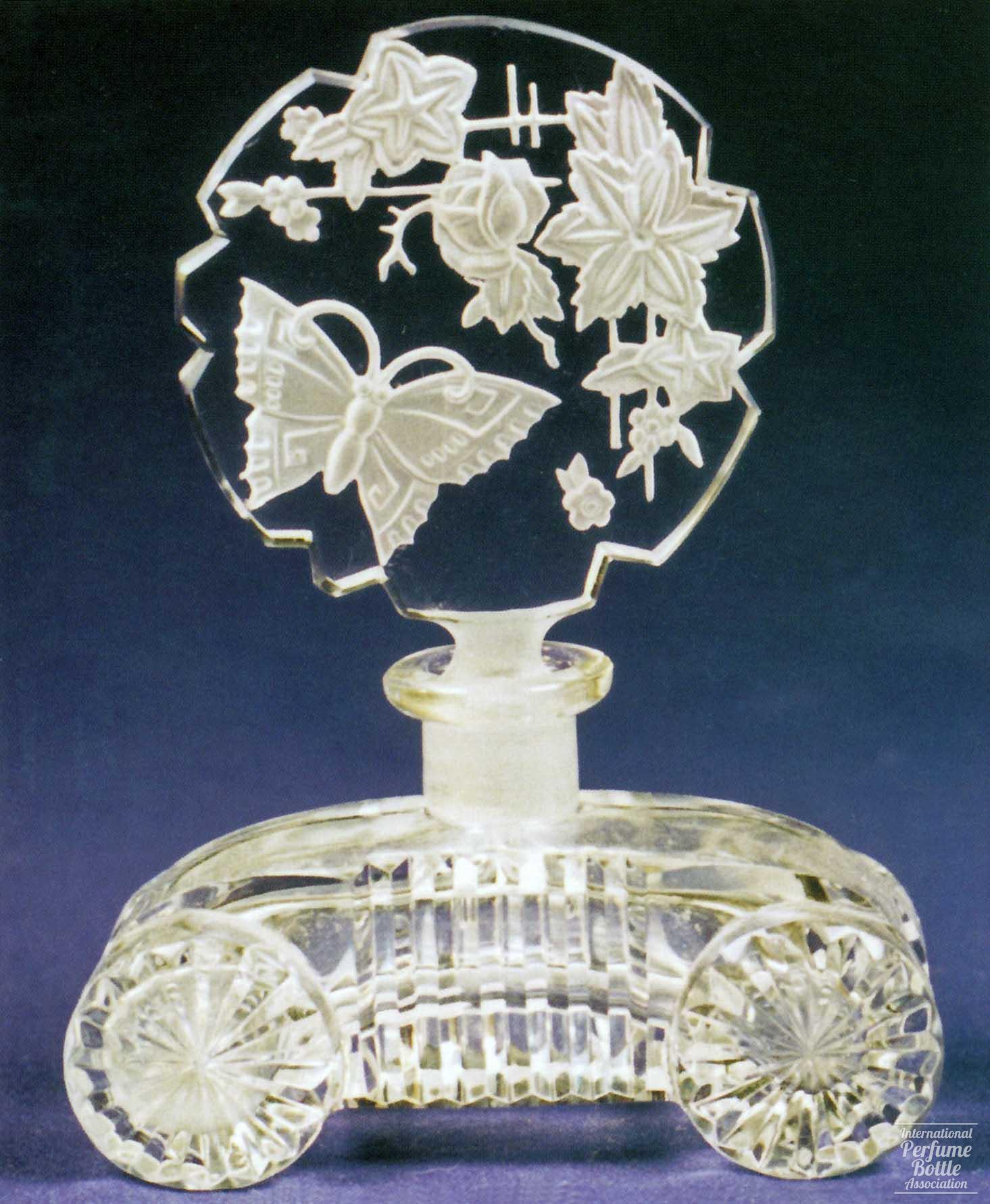 Czech Bottle With Butterfly and Flowers on Lattice