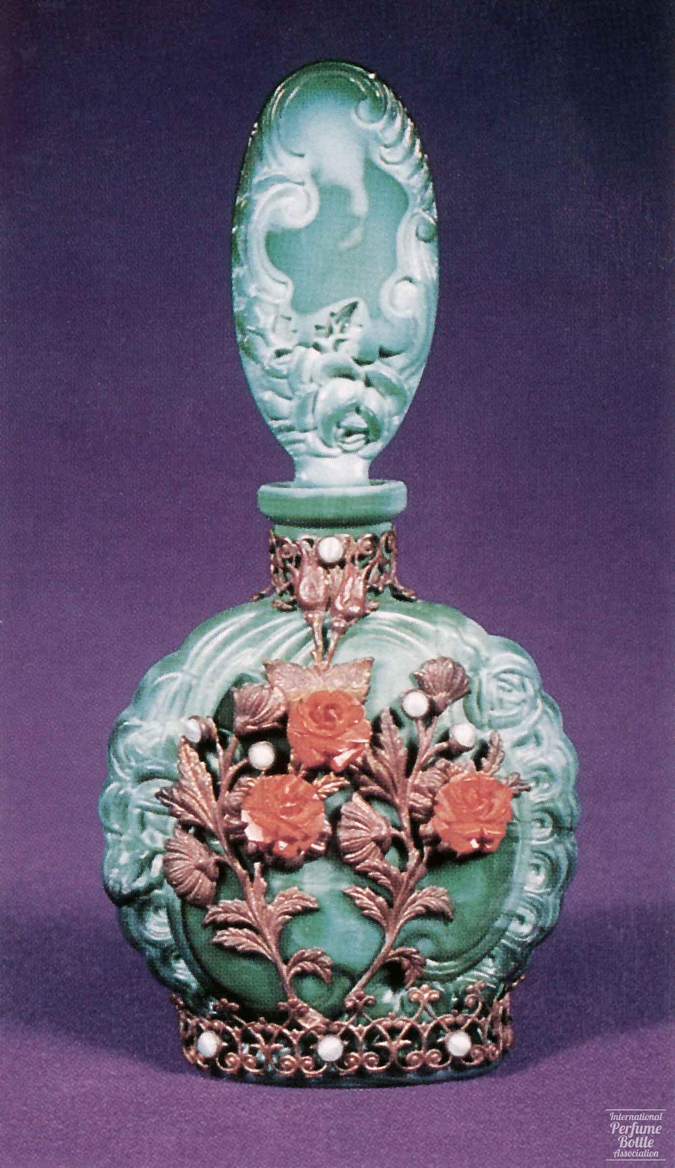 Jeweled Malachite Czech Bottle