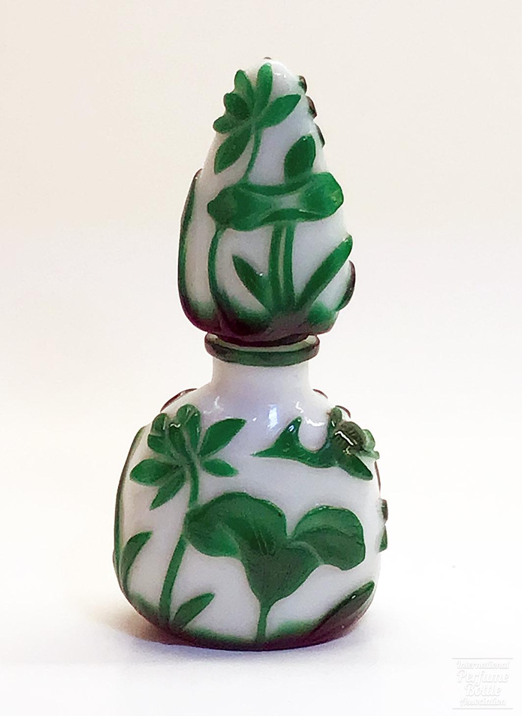 Green Over White Peking Cameo Glass Bottle With Bird