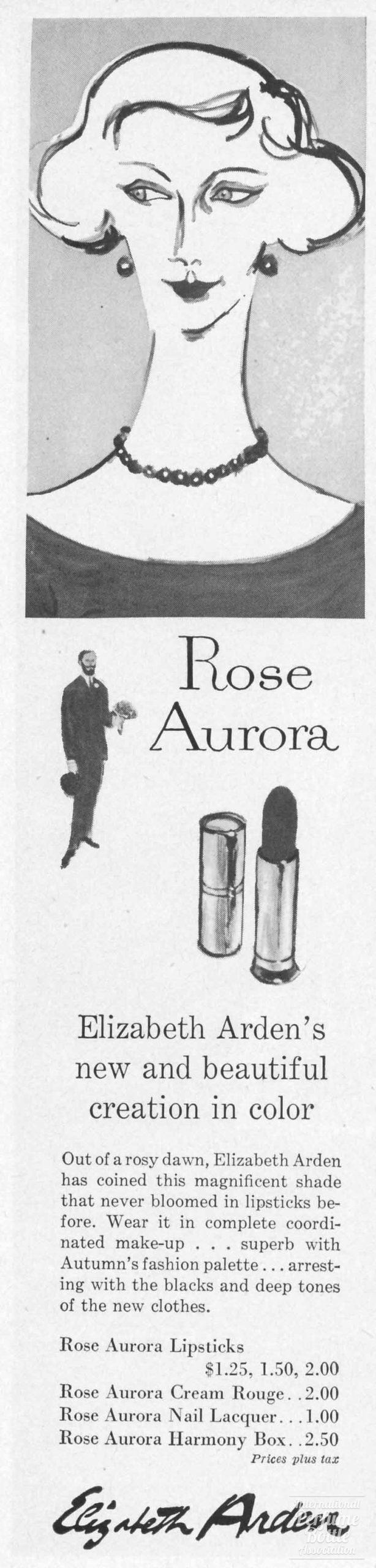 "Rose Aurora" Lipstick by Elizabeth Arden Advertisement - 1956