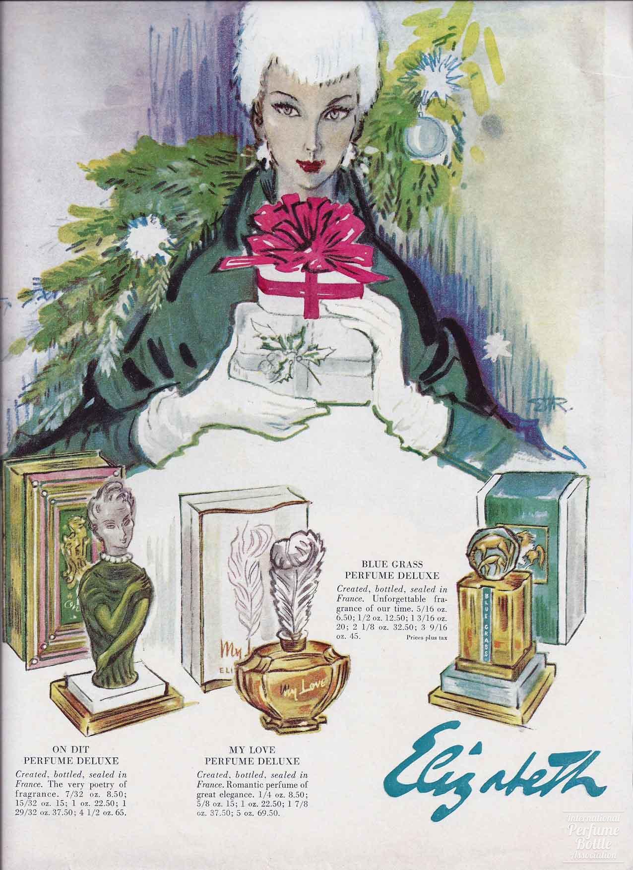 Perfumes by Elizabeth Arden Christmas Ad - 1955
