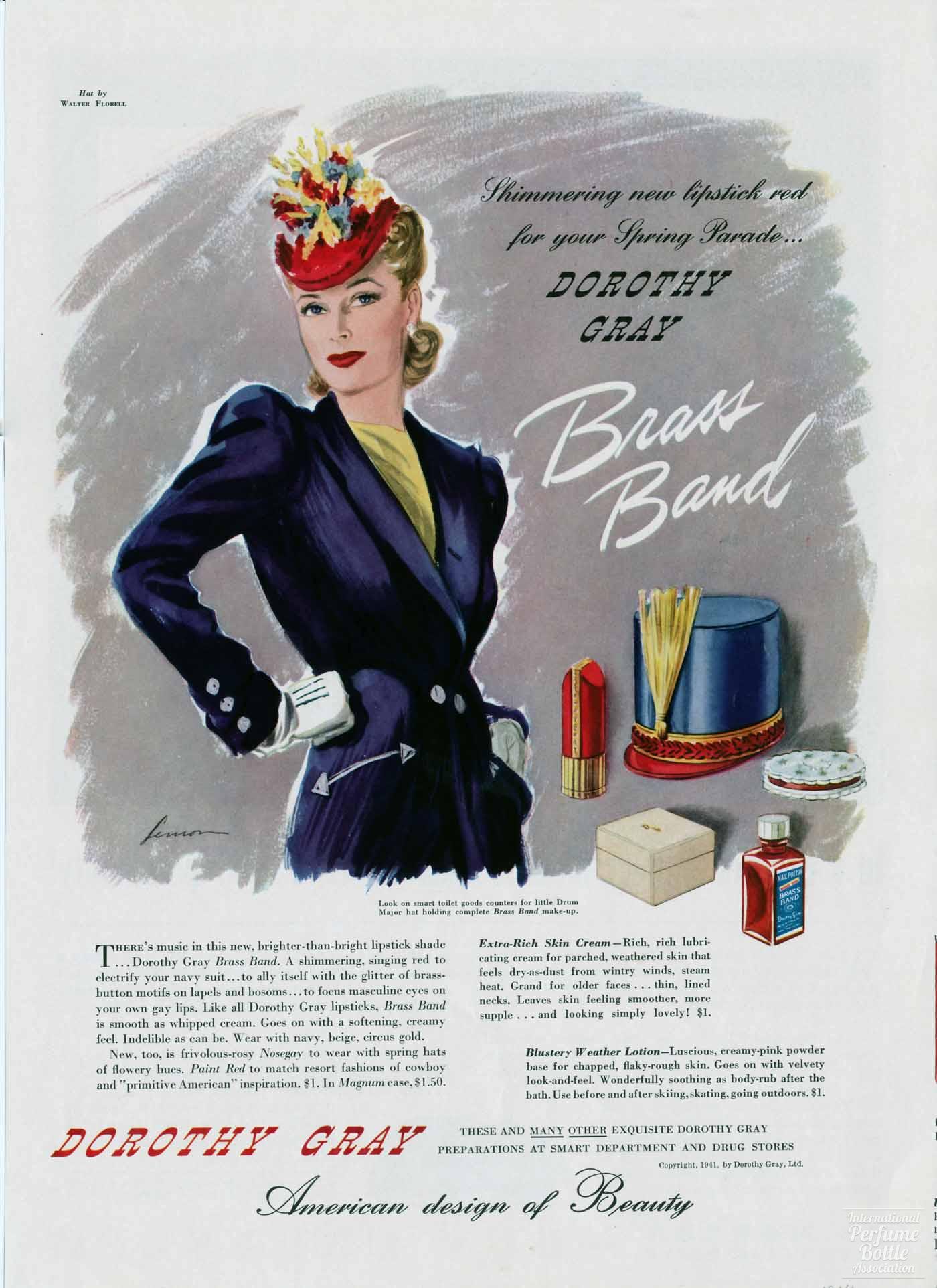 "Brass Band" Lipstick and Cosmetics by Dorothy Gray Advertisement - 1941