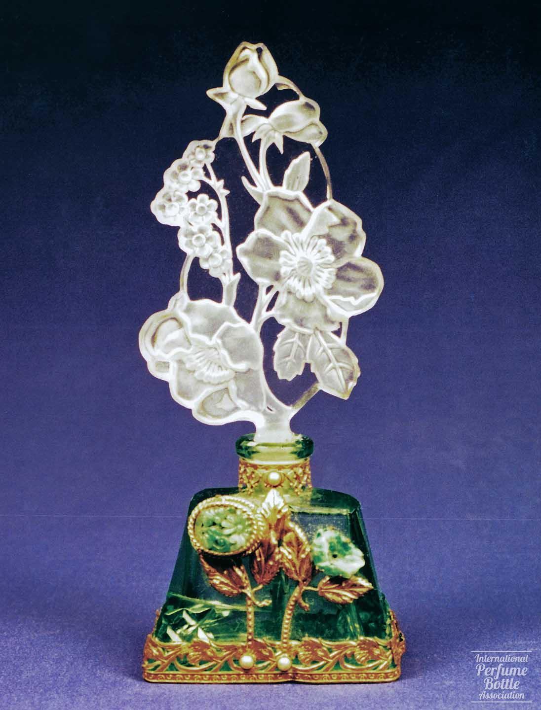 Green Jeweled Czech With Flowered Stopper by Morlee