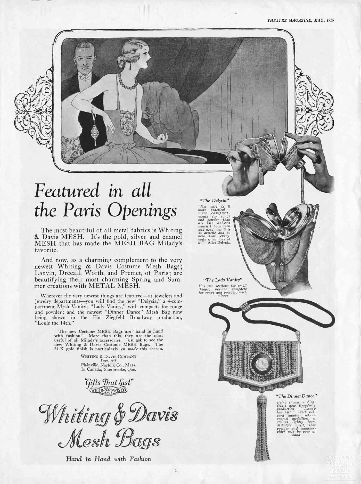 Mesh Bags With Compacts by Whiting and Davis Advertisement - 1925