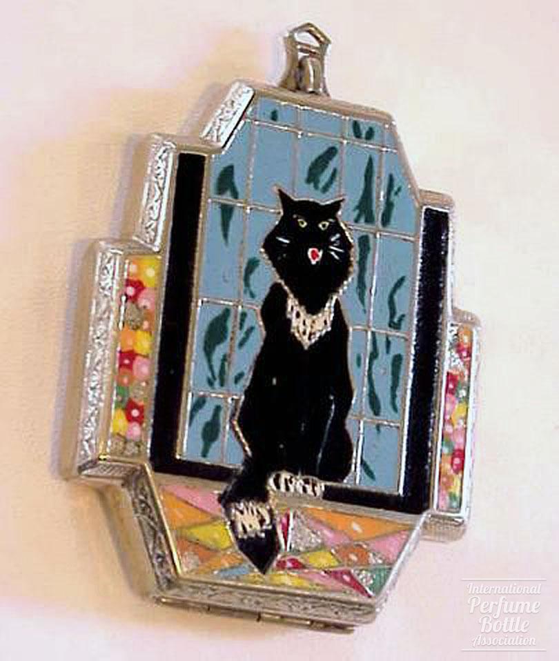 "Black Cat" Enamel Compact by J. M. Fisher