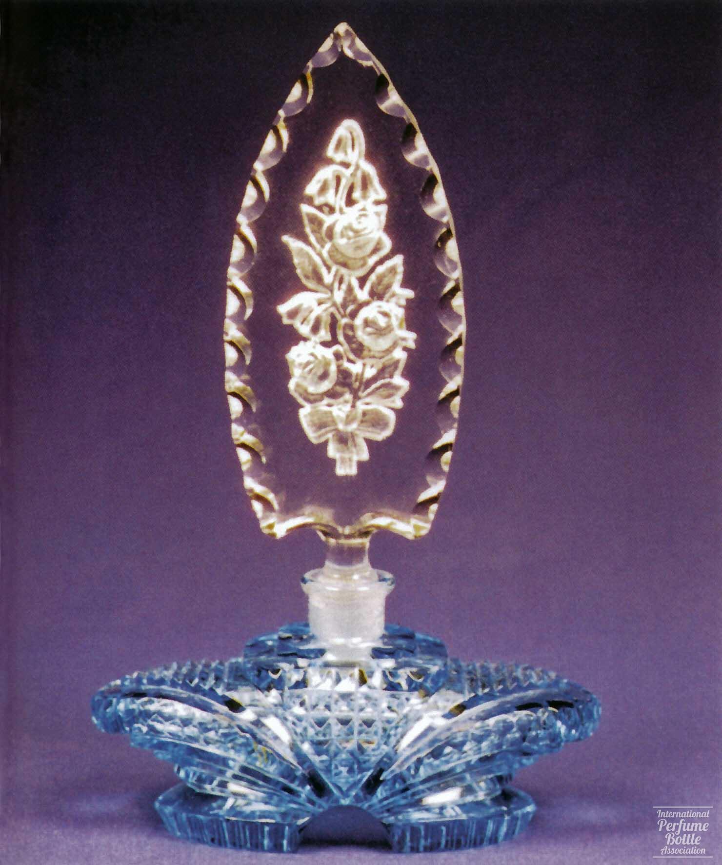 Blue Czech Bottle With Flowered Stopper