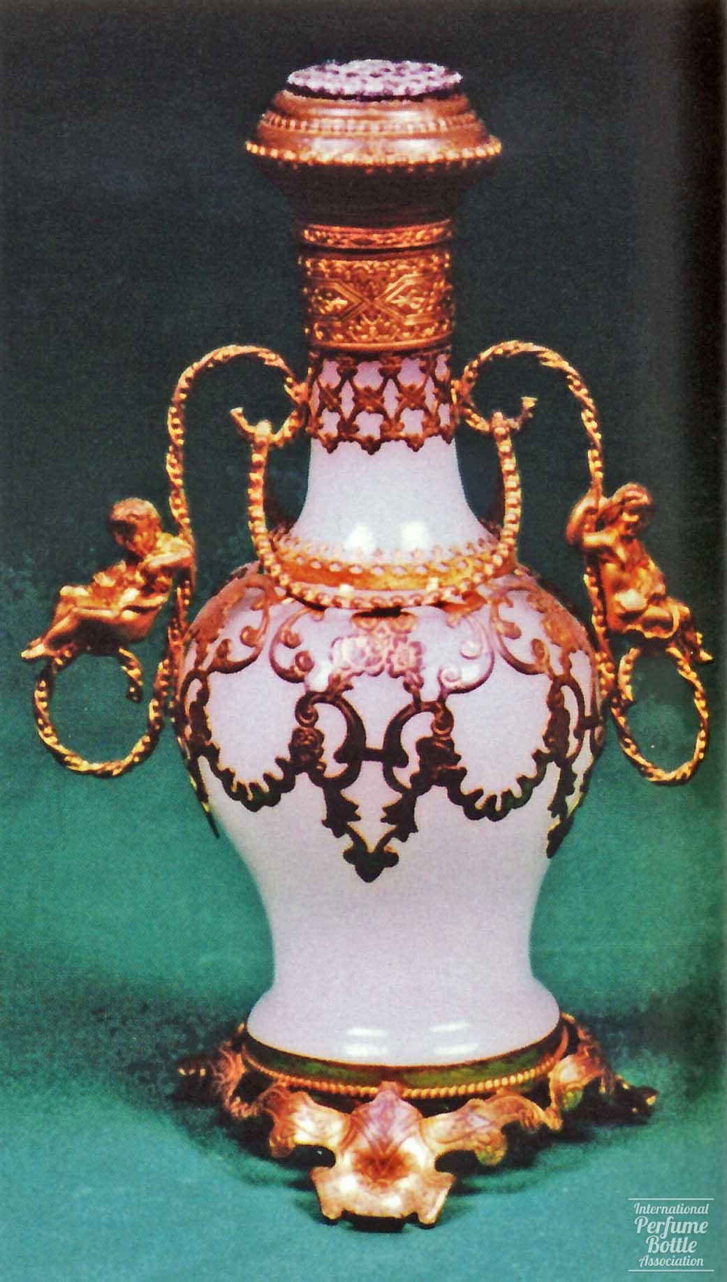 Opaque White Bottle With Metalwork and Cherubs
