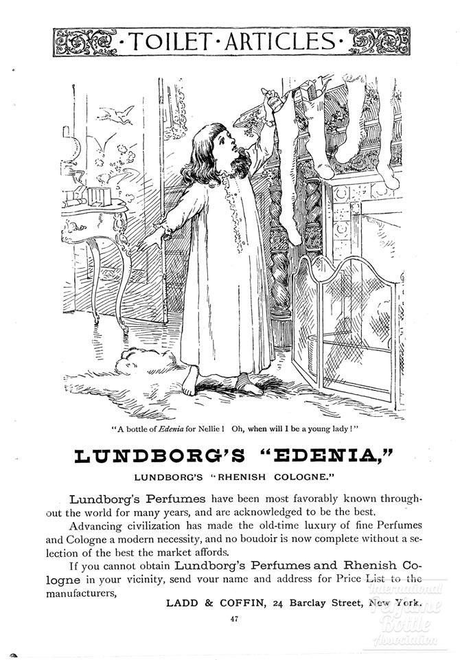 "Edenia" and "Rhenish Cologne" by Lundborg Christmas Advertisement - 1887