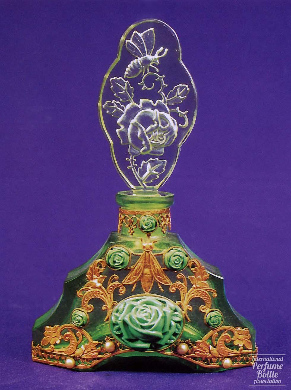 Jeweled Green Czech Bottle With Bees