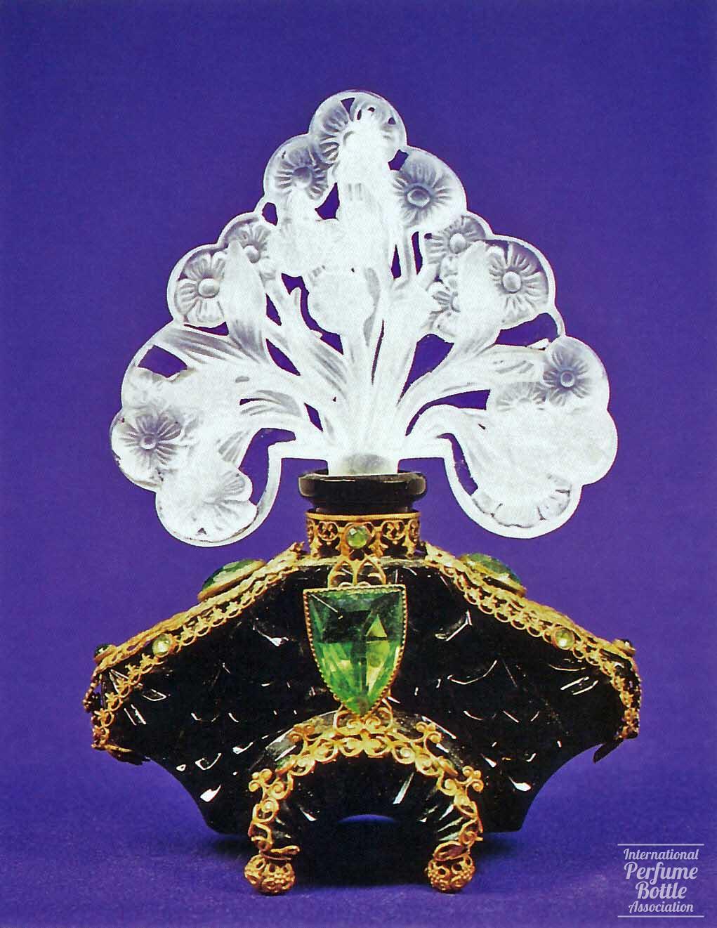 Jeweled Black Bottle With Floral Stopper