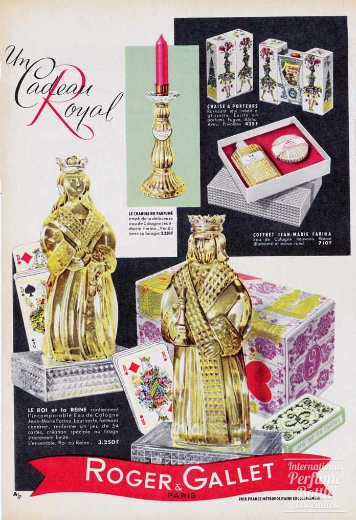 King, Queen and Candlestick Presentations by Roger et Gallet Advertisement - 1957