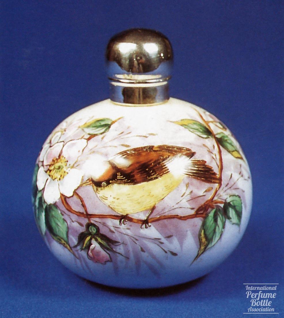 Porcelain Bottle With Bird in Rosebush