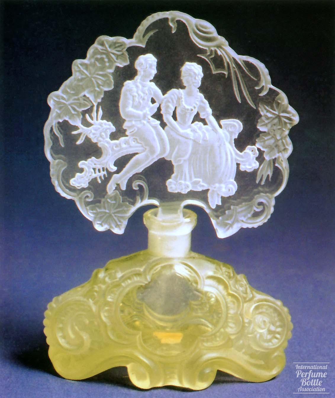 Yellow Czech Bottle With Courting Couple on Bench