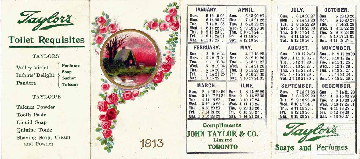 1913 Advertising Calendar by Taylor's Toilet Requisites