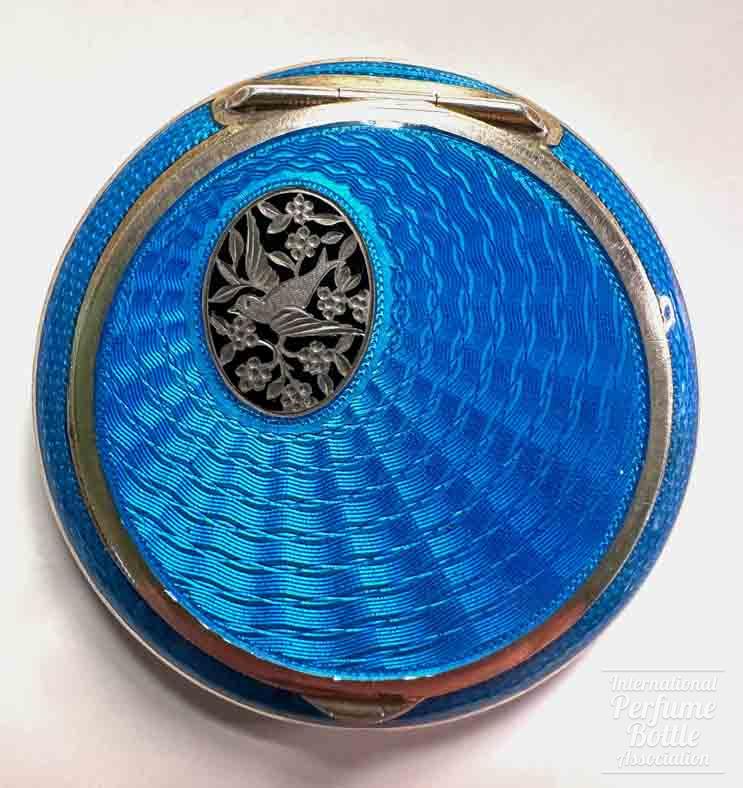 Blue Guilloché Compact With Bird Medallion