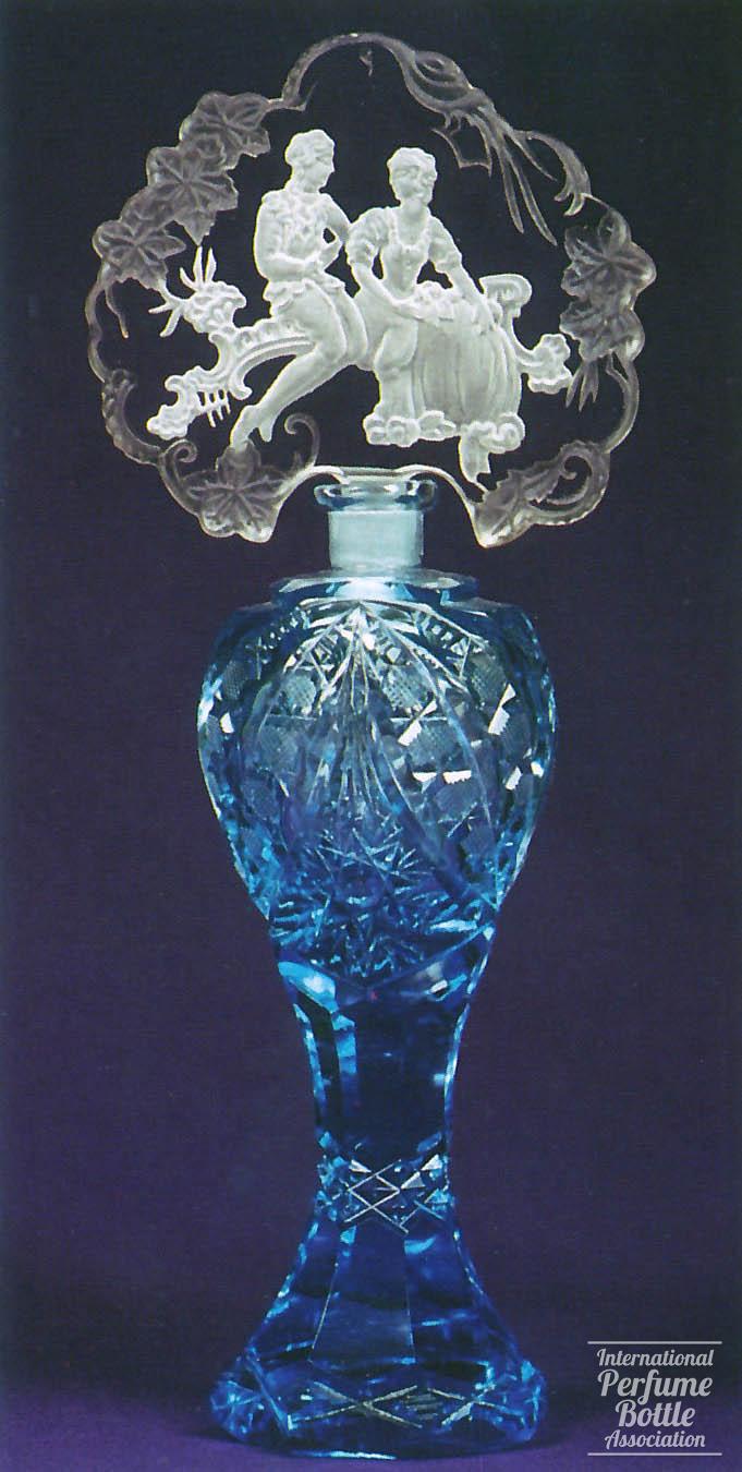 Blue Czech Bottle With Courting Couple on Bench