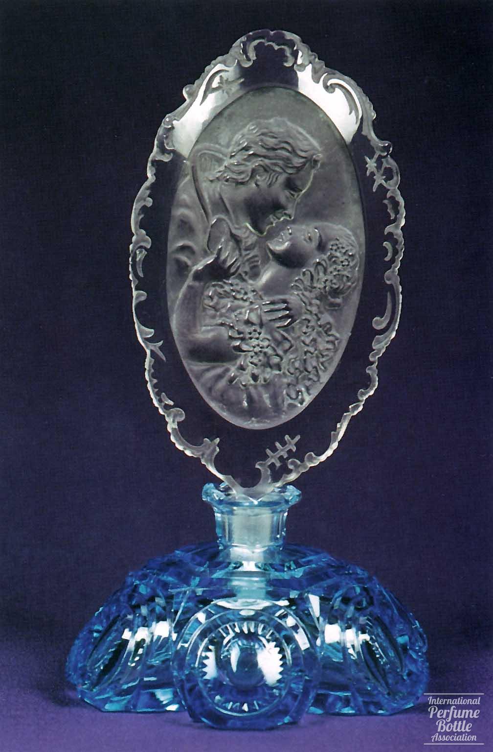 Blue Czech Bottle With Passionate Embrace Stopper